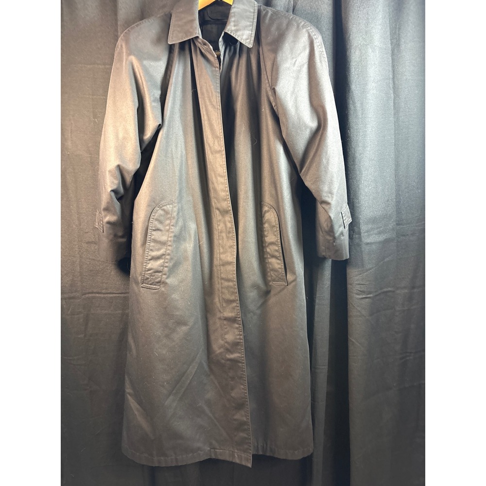 London Fog Vintage Black Trench Coat Removable Liner Belted Size 6P Made in USA